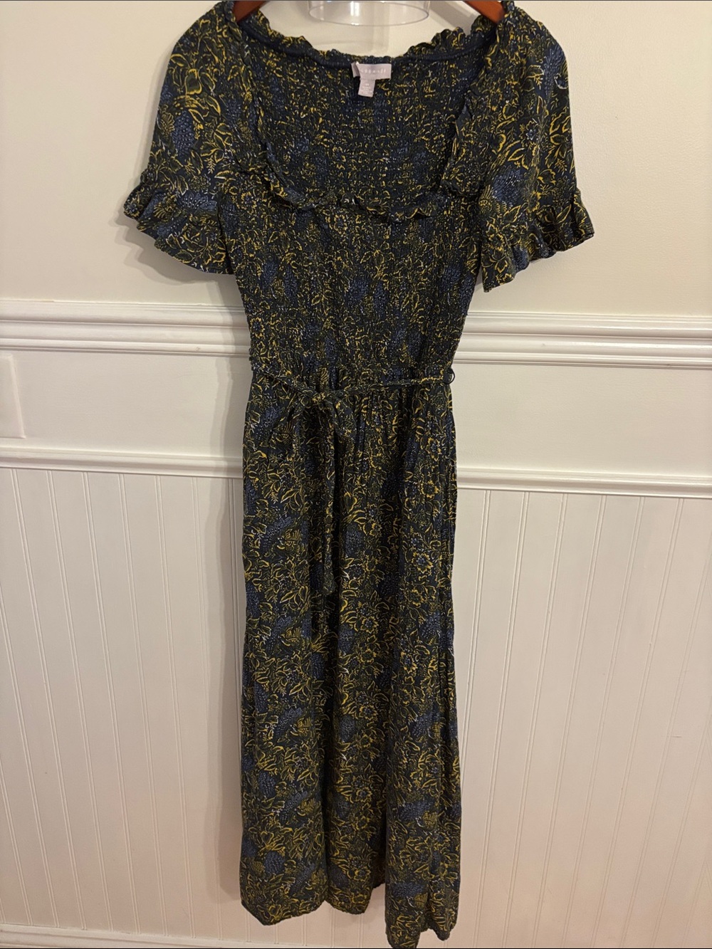 Chelsea28 Navy and Yellow Floral Maxi Dress